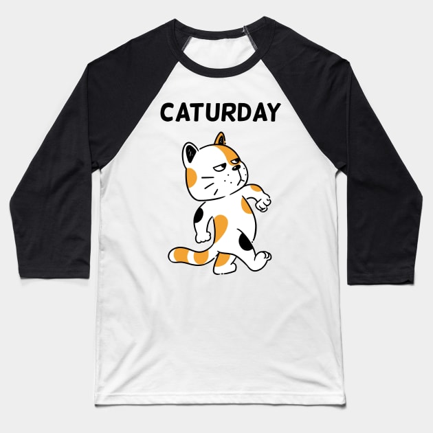 Caturday Baseball T-Shirt by Onefacecat